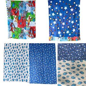 Twin Size Fitted Sheet Pillowcase Set of 2 Blue Red Airplane Stars Graphics